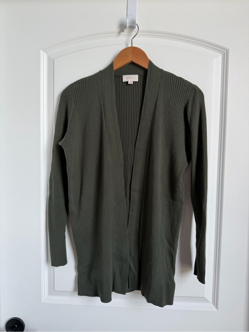 LOFT Outlet Olive Ribbed Open-Front Cardigan